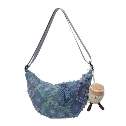 Patterned Distressed Fabric Crossbody Bag