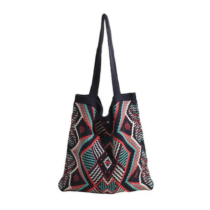 Geometric Patterned Knit Tote Bag