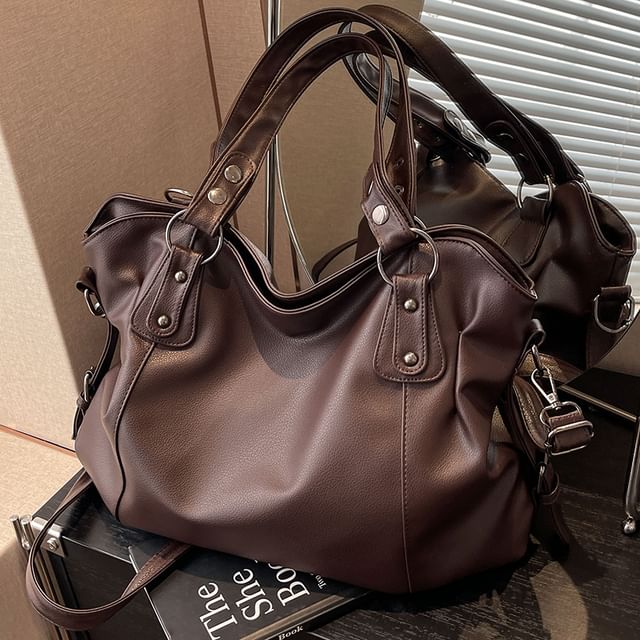 Tote Plain Leather Faux Bag
