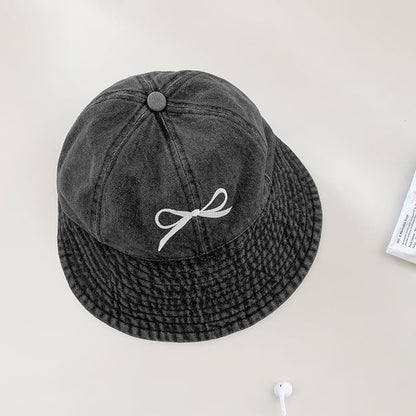Bow Embroidered Denim Bucket Hat