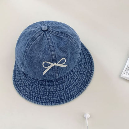 Bow Embroidered Denim Bucket Hat