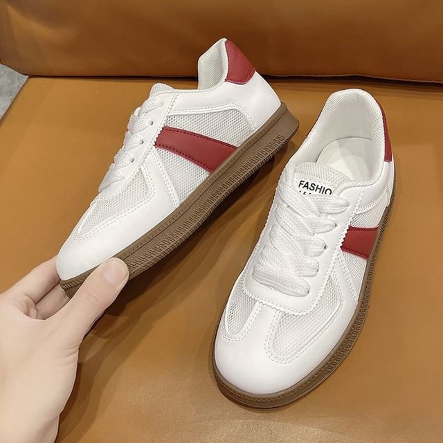 Mesh Panel Lace-Up Sneakers