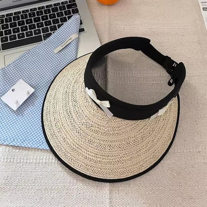 Straw Sun Hat Piped Ribbon