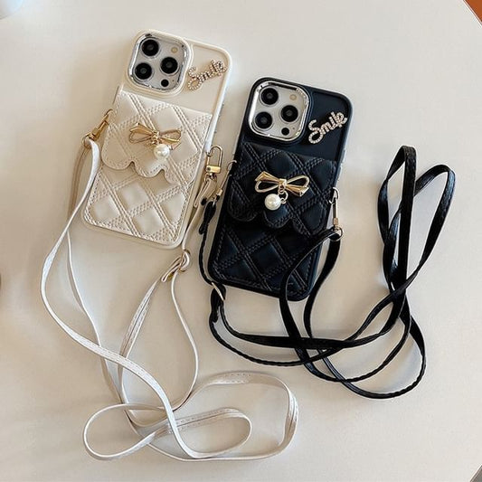 Faux Leather Card Holder Lanyard Phone Case