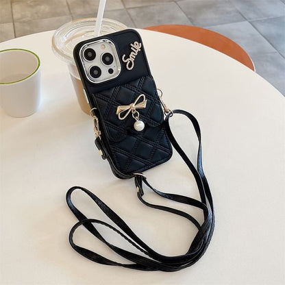 Faux Leather Card Holder Lanyard Phone Case