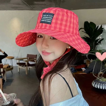 Hat Plaid Lettering Applique Bucket