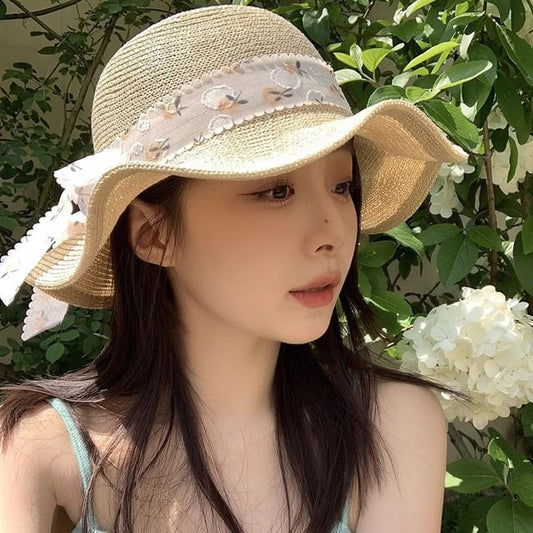 Hat Sun Straw Floral