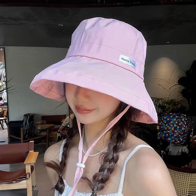 Bucket Hat Lettering Applique Striped