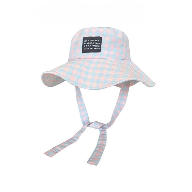 Hat Plaid Lettering Applique Bucket