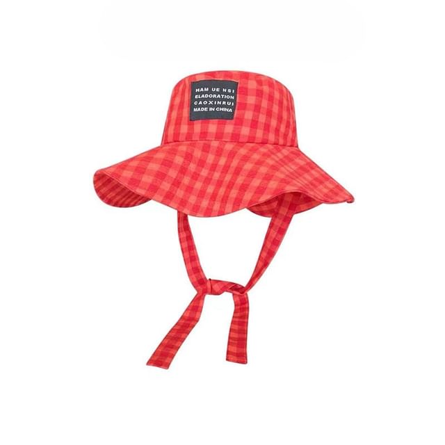 Hat Plaid Lettering Applique Bucket