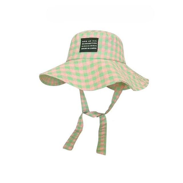 Hat Plaid Lettering Applique Bucket