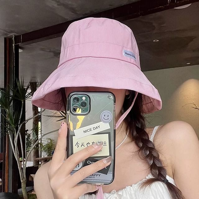 Bucket Hat Lettering Applique Striped