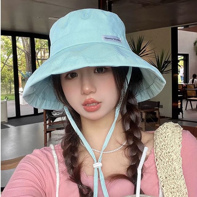 Bucket Hat Lettering Applique Striped