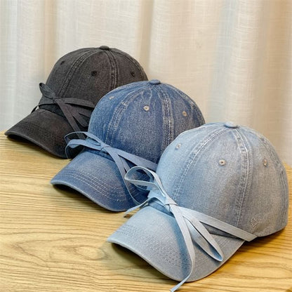 Bow Washed Denim Baseball Cap