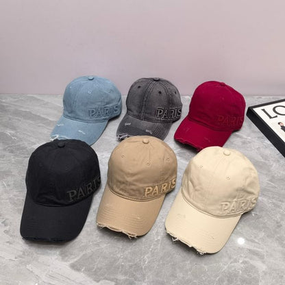 Lettering Embossed Distressed Baseball Cap