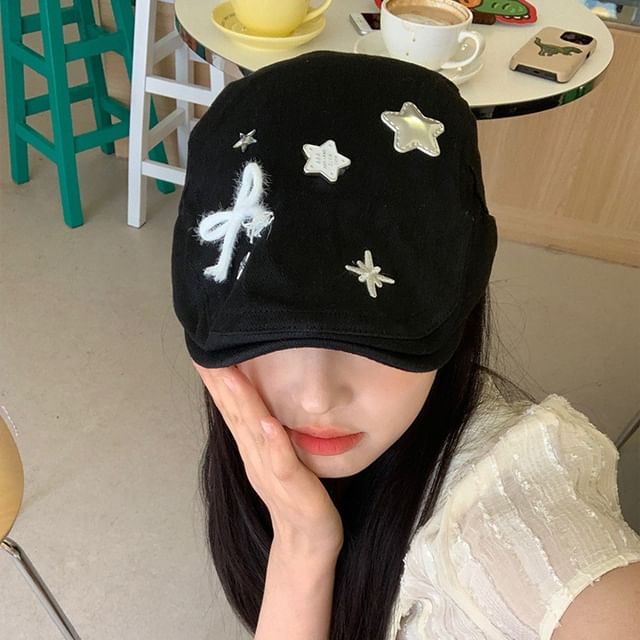 Bow Star Applique Flat Cap
