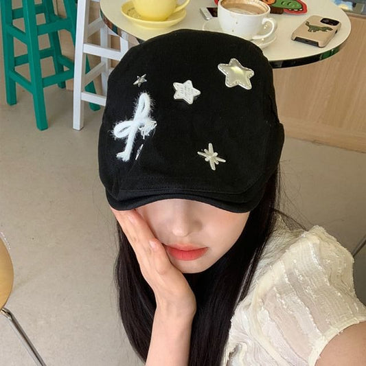 Bow Star Applique Flat Cap