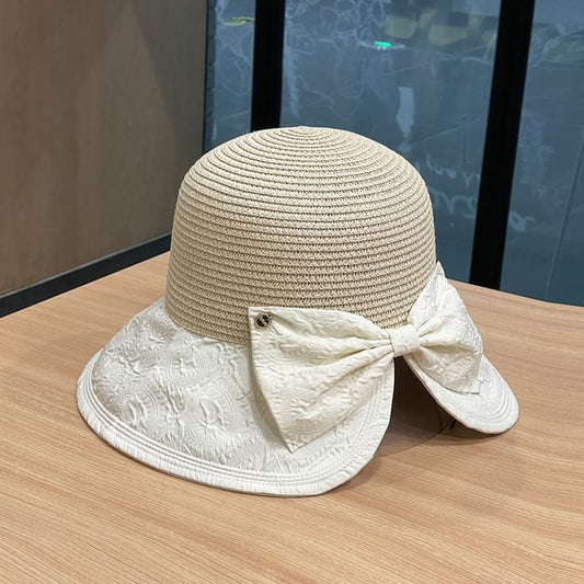 Two Tone Bow Straw Sun Hat