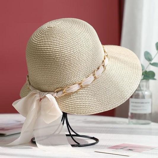 Bow Chained Straw Sun Hat