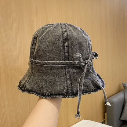 Bow Washed Denim Cloche Hat