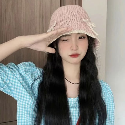 Bow Contrast Trim Knit Cloche Hat