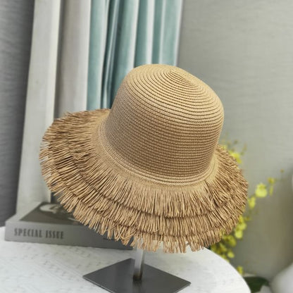 Plain Fringed Straw Sun Hat