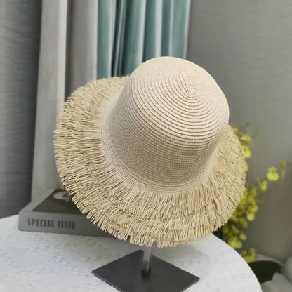Plain Fringed Straw Sun Hat