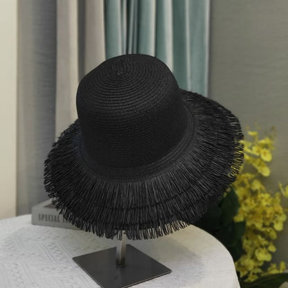 Plain Fringed Straw Sun Hat