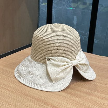 Two Tone Bow Straw Sun Hat