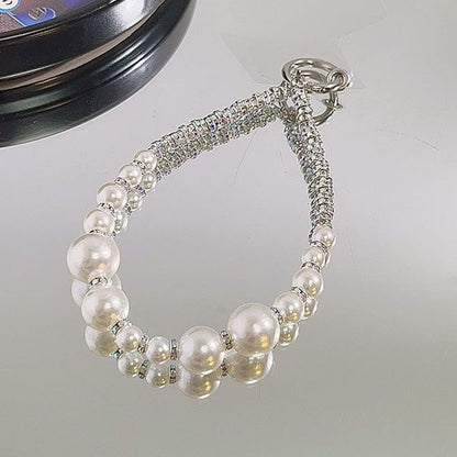 Phone with Pad Faux Strap Rhinestone Lanyard Pearl