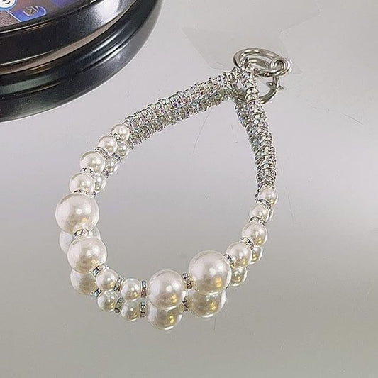Phone with Pad Faux Strap Rhinestone Lanyard Pearl