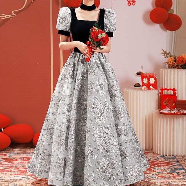Neck Short-Sleeve A-Line Gown Evening Square Lace