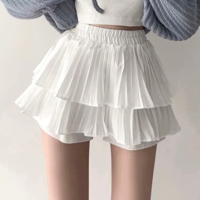 Schlichter Stufen-Skort mit elastischer Taille