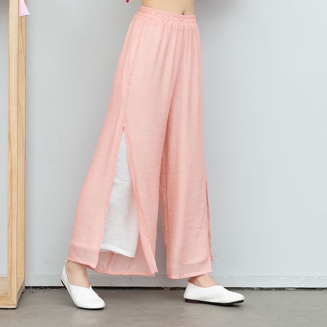 High Waist Layered Wide Leg Pants