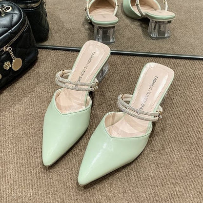 Pointed Toe Block Heel Mary Jane Mules
