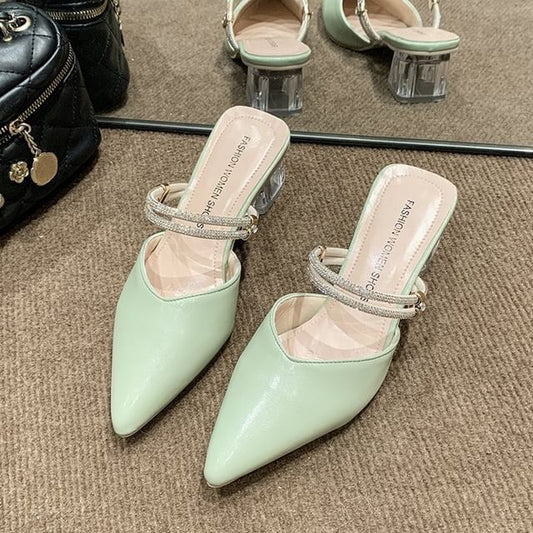Pointed Toe Block Heel Mary Jane Mules