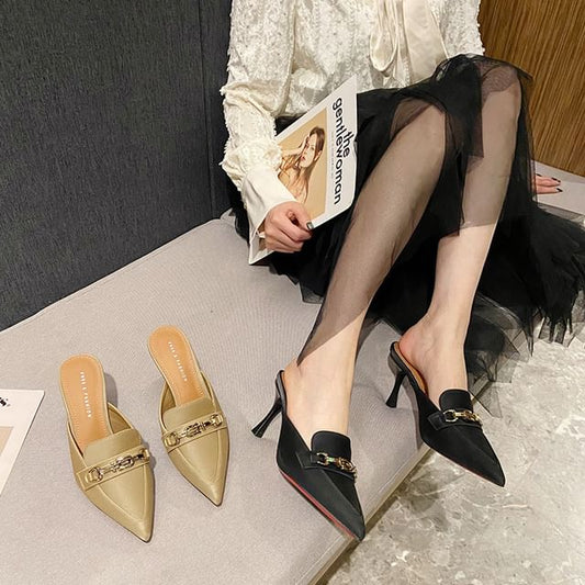 Pointed Toe Horsebit High Heel Mules
