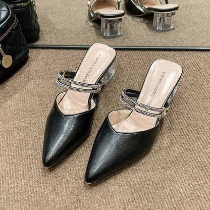 Pointed Toe Block Heel Mary Jane Mules