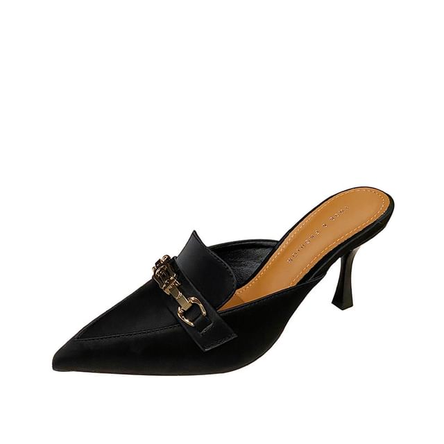 Pointed Toe Horsebit High Heel Mules