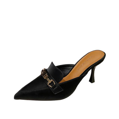 Pointed Toe Horsebit High Heel Mules