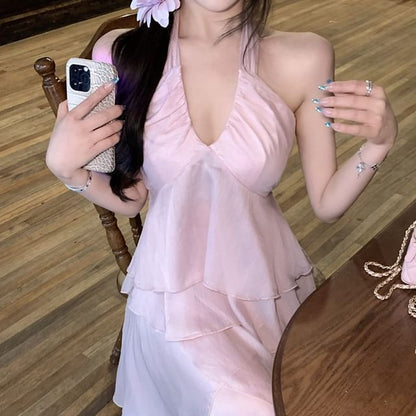 V-Neck Plain Flowy Cami Top / Maxi A-Line Skirt