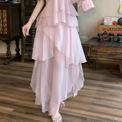 V-Neck Plain Flowy Cami Top / Maxi A-Line Skirt