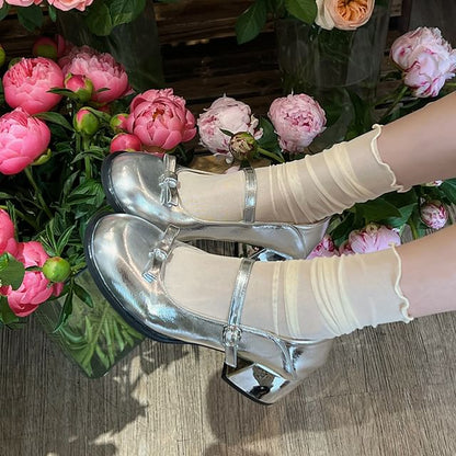 Block Heel Bow Accent Mary Jane Pumps