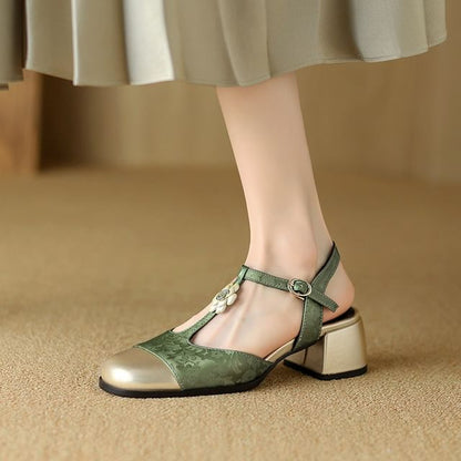 Cap Toe Chunky Heel Sandals