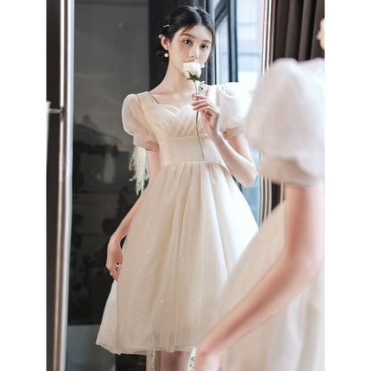 Dress Short-Sleeve Evening / Gown Glitter A-Line V-Neck Party