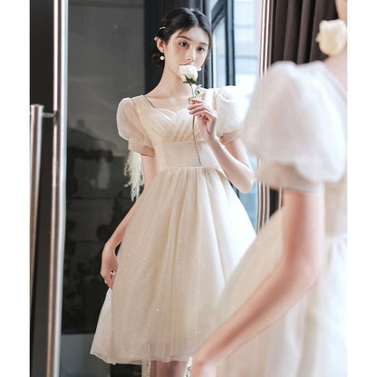 Dress Short-Sleeve Evening / Gown Glitter A-Line V-Neck Party