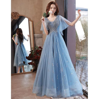 V-Neck (Various Short-Sleeve Gown Evening Designs) Glitter A-Line