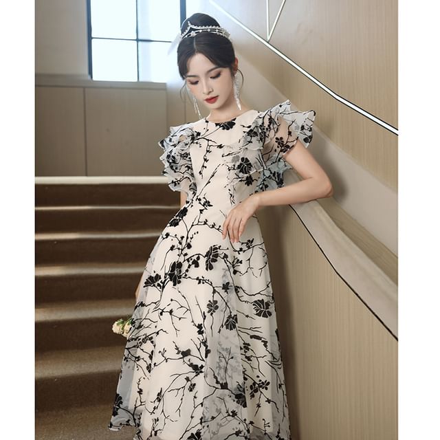 Gown (Various Evening Designs) Floral Short-Sleeve A-Line