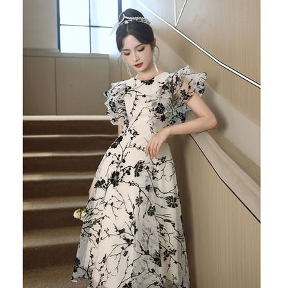 Gown (Various Evening Designs) Floral Short-Sleeve A-Line