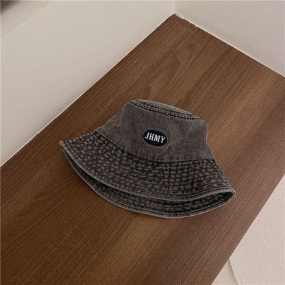 Bucket Lettering Washed Denim Embroidered Hat